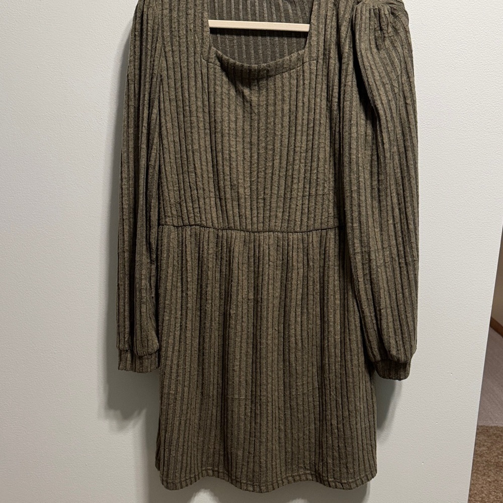 Striped Olive Green Long Sleeve Dress NWOT
